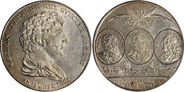 1 Riksdaler United Kingdoms of Sweden and Norway (1814-1905) Silver Charles XIV John of Sweden and Norway (1763-1844)