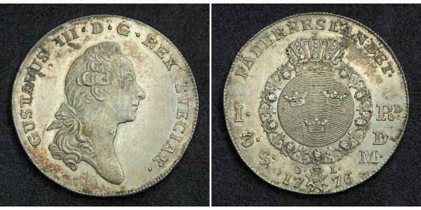 1 Riksdaler Швеция Серебро Густав III (1746 - 1792)