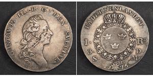1 Riksdaler Швеція Срібло Gustav III of Sweden (1746 - 1792)