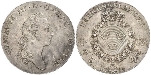 1 Riksdaler Швеція Срібло Gustav III of Sweden (1746 - 1792)