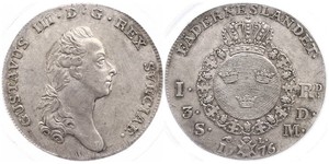 1 Riksdaler 瑞典 銀 古斯塔夫三世 (1746 - 1792)