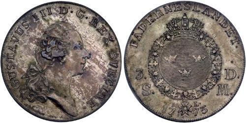 1 Riksdaler 瑞典 銀 古斯塔夫三世 (1746 - 1792)