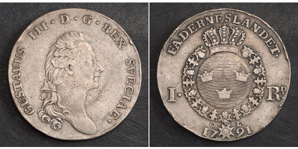 1 Riksdaler 瑞典 銀 古斯塔夫三世 (1746 - 1792)