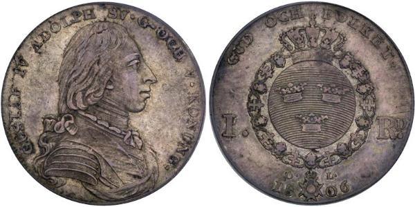 1 Riksdaler 瑞典 銀 Gustav IV Adolf of Sweden (1778 - 1837)