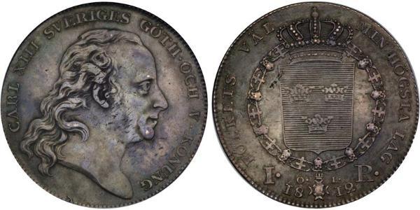 1 Riksdaler 瑞典－挪威联盟 (1814 - 1905) 銀 卡爾十三世 (1748 - 1818)