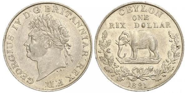 1 Rixdollar Шри Ланка/Цейлон Серебро Георг IV (1762-1830)