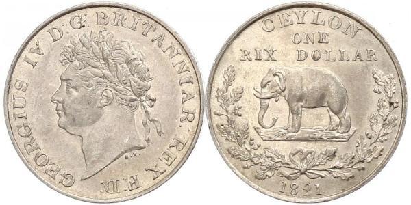 1 Rixdollar Шри Ланка/Цейлон Серебро Георг IV (1762-1830)