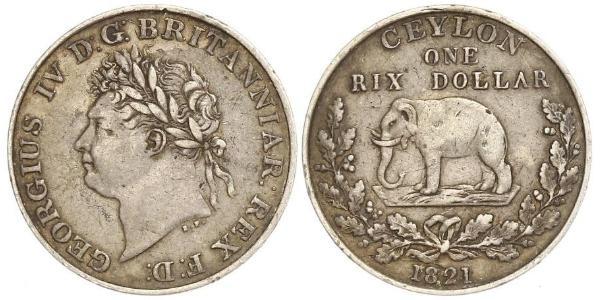 1 Rixdollar Шри Ланка/Цейлон Серебро Георг IV (1762-1830)