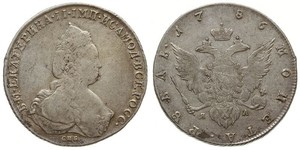 1 Ruble 俄罗斯帝国 (1721 - 1917) 銀 叶卡捷琳娜二世 (1729-1796)