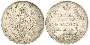 1 Ruble 俄罗斯帝国 (1721 - 1917) 銀 亚历山大一世 (俄国)  (1777-1825)