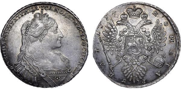 1 Ruble 俄罗斯帝国 (1721 - 1917) 銀 安娜·伊凡诺芙娜·罗曼诺娃 (1693-1740)