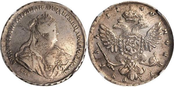 1 Ruble 俄罗斯帝国 (1721 - 1917) 銀 安娜·伊凡诺芙娜·罗曼诺娃 (1693-1740)