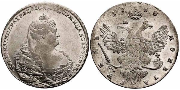 1 Ruble 俄罗斯帝国 (1721 - 1917) 銀 安娜·伊凡诺芙娜·罗曼诺娃 (1693-1740)
