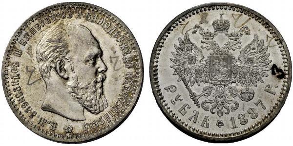 1 Ruble 俄罗斯帝国 (1721 - 1917) 銀 亚历山大三世 (俄国) (1845 -1894)