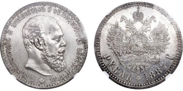 1 Ruble 俄罗斯帝国 (1721 - 1917) 銀 亚历山大三世 (俄国) (1845 -1894)