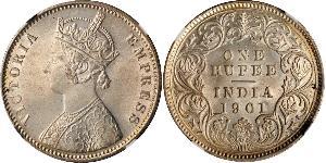 1 Rupee Raj britannique (1858-1947) Argent Victoria (1819 - 1901)