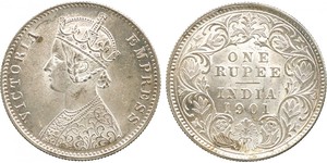 1 Rupee Raj britannique (1858-1947) Argent Victoria (1819 - 1901)