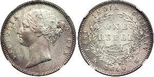 1 Rupee Compagnia Inglese delle Indie Orientali (1757-1858) Argento Vittoria (1819 - 1901)