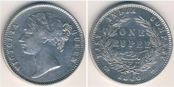 1 Rupee Compagnia Inglese delle Indie Orientali (1757-1858) Argento Vittoria (1819 - 1901)