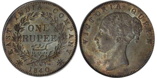 1 Rupee Compagnia Inglese delle Indie Orientali (1757-1858) Argento Vittoria (1819 - 1901)
