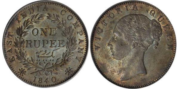 1 Rupee Compagnia Inglese delle Indie Orientali (1757-1858) Argento Vittoria (1819 - 1901)