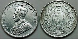1 Rupee Raj Britannico (1858-1947) Argento Giorgio V (1865-1936)