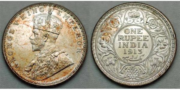 1 Rupee Raj Britannico (1858-1947) Argento Giorgio V (1865-1936)