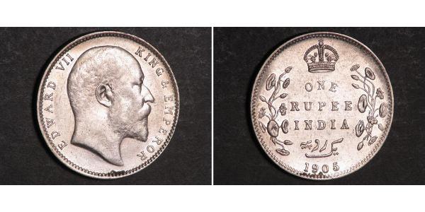 1 Rupee Raj Britannico (1858-1947) Argento Edoardo VII (1841-1910)