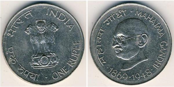 1 Rupee India (1950 - ) Níquel Mahatma Gandhi