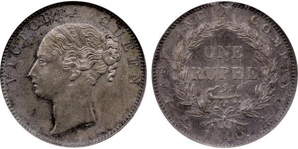 1 Rupee Compañía Británica de las Indias Orientales (1757-1858) Plata Victoria (1819 - 1901)