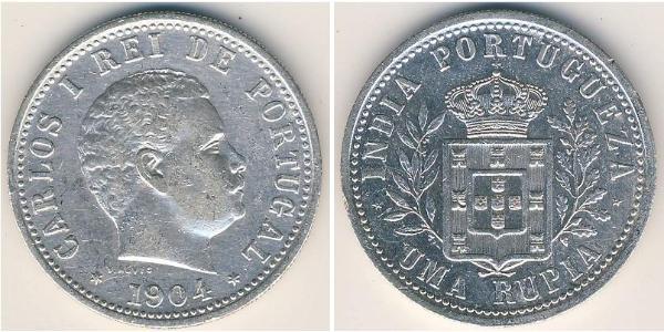1 Rupee India portuguesa (1510-1961) Plata Carlos I de Portugal (1863-1908)