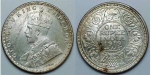 1 Rupee Raj Británico (1858-1947) Plata Jorge V (1865-1936)