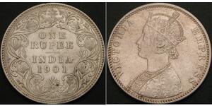 1 Rupee Raj Británico (1858-1947) Plata Victoria (1819 - 1901)