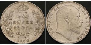 1 Rupee Raj Británico (1858-1947) Plata Eduardo VII (1841-1910)