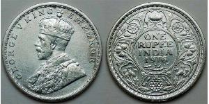 1 Rupee Raj Británico (1858-1947) Plata Jorge V (1865-1936)