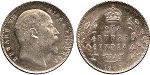 1 Rupee Raj Británico (1858-1947) Plata Eduardo VII (1841-1910)