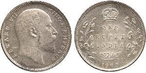 1 Rupee Raj Británico (1858-1947) Plata Eduardo VII (1841-1910)