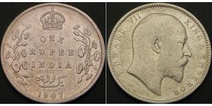 1 Rupee Raj Británico (1858-1947) Plata Eduardo VII (1841-1910)