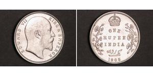 1 Rupee Raj Británico (1858-1947) Plata Eduardo VII (1841-1910)