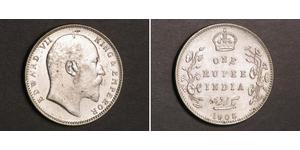 1 Rupee Raj Británico (1858-1947) Plata Eduardo VII (1841-1910)