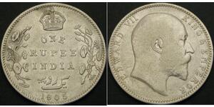 1 Rupee Raj Británico (1858-1947) Plata Eduardo VII (1841-1910)