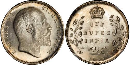 1 Rupee Raj Británico (1858-1947) Plata Eduardo VII (1841-1910)