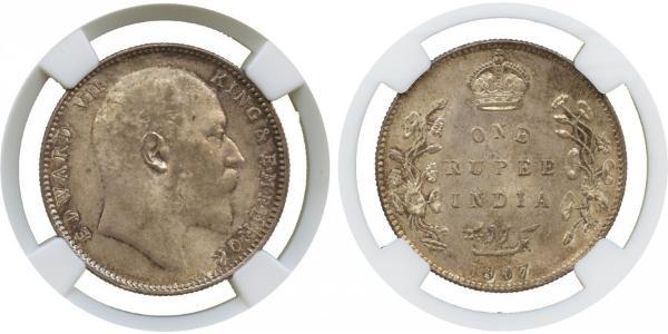 1 Rupee Raj Británico (1858-1947) Plata Eduardo VII (1841-1910)