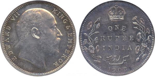 1 Rupee Raj Británico (1858-1947) Plata Eduardo VII (1841-1910)