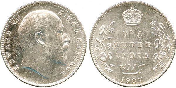 1 Rupee Raj Británico (1858-1947) Plata Eduardo VII (1841-1910)