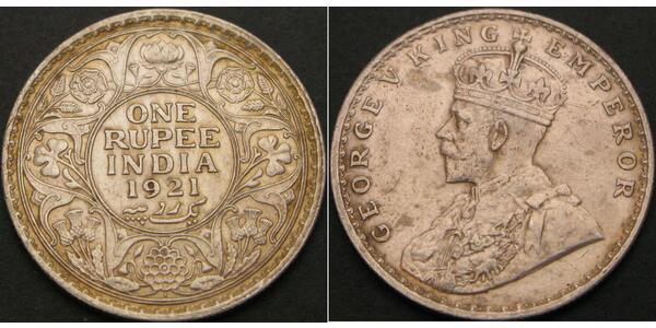 1 Rupee Raj Británico (1858-1947) Plata Jorge V (1865-1936)