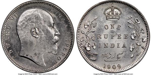 1 Rupee Raj Británico (1858-1947) Plata Eduardo VII (1841-1910)