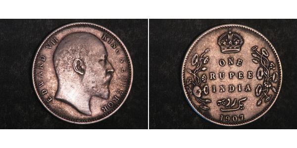 1 Rupee Raj Británico (1858-1947) Plata Eduardo VII (1841-1910)