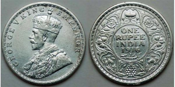 1 Rupee British Raj (1858-1947) Silver George V of the United Kingdom (1865-1936)