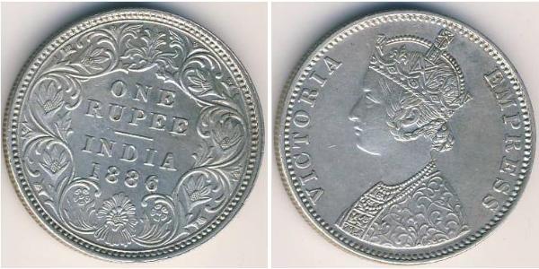 1 Rupee British Raj (1858-1947) Silver Victoria (1819 - 1901)